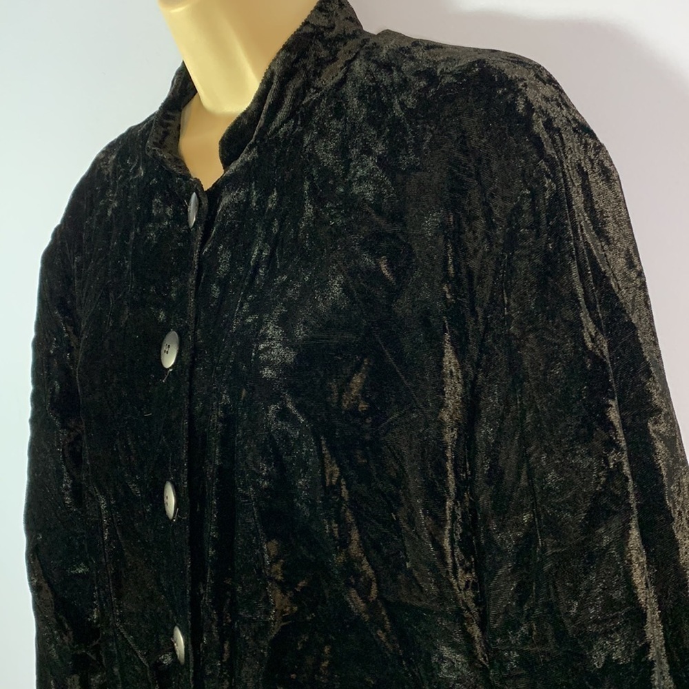Moda spiegel size 12 collarless black crushed velvet button down blazer topper - Picture 2 of 9